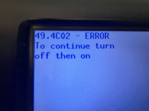 screenshot of a 49 error code on an HP laser printer.